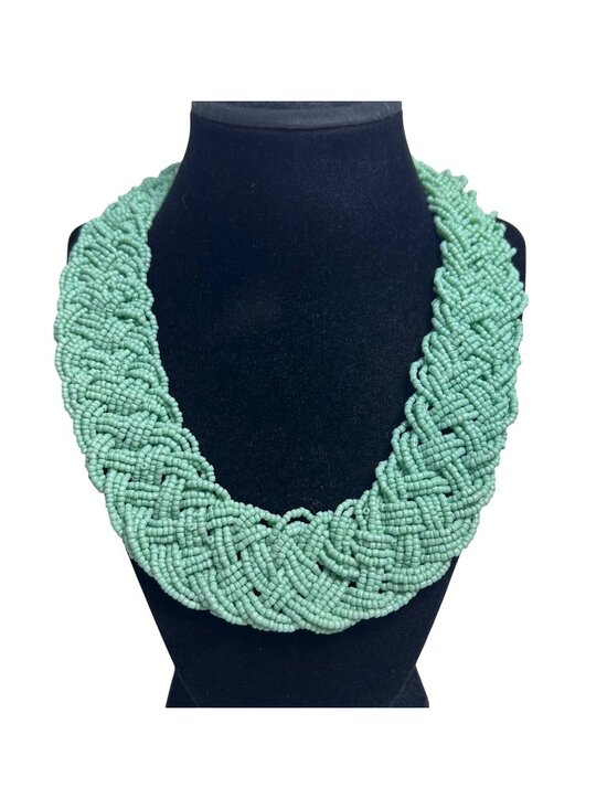 Unknown Jewelry - Mint Green Beaded Tribal Inspired Collar Necklace (6405)